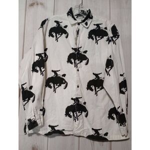 Cockney Rebels Shirt Ladies Small Horse Button Front White Black Rodeo Made in U